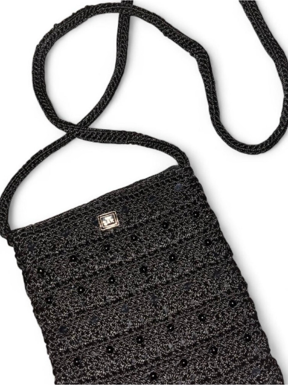 VTG The Sak Black Crochet Beaded Mini Crossbody Bag Shoulder Festival Bag